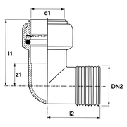 VSH Tectite - Cot 90° cromat push x filet exterior BSPT DN10–DN15