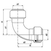 VSH Tectite - Cot 90° cu 2 conexiuni push-fit (DN12–DN50)