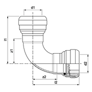 VSH Tectite - Cot 90° cu 2 conexiuni push-fit (DN12–DN50)