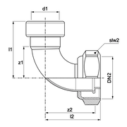 VSH Tectite - Cot cu piuliță push x filet interior 90° – cupru/alamă (15xG1/2")