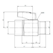 Broen - Robinet cu bilă compact cu sită integrată, acționat manual, filet interior x exterior, PN10