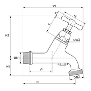 VSH - Robinet cu aerator NEN DA, filet exterior, PN10, 65°C, DN15–DN20
