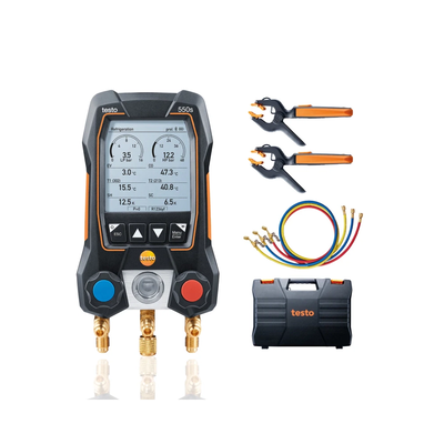 Testo 550s Set smart cu furtunuri - Manifold digital inteligent cu sonde de temperatură wireless și set de 3 furtunuri de umplere