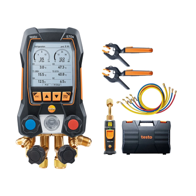 Testo 570s - Set Vacuum cu furtunuri de umplere - Manifold digital inteligent, cu sonde wireless de vacuum și de temperatură tip clește și set cu 4 furtunuri de umplere