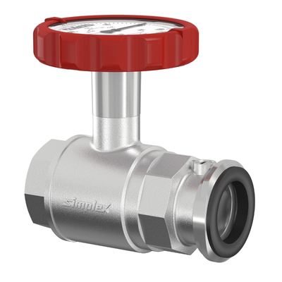 Flamco Simplex - Robinet sferic PKH SKB TG-R cu FI, mâner termometru roșu și limitator retur DN 25–32