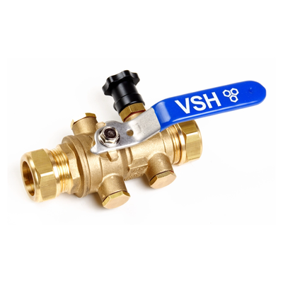 VSH - Robinet cu bilă EA Protect, alamă, racord prin compresiune, PN10, 65°C, DN12–DN25