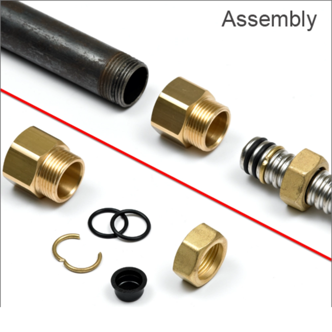 LEIFELD - Adaptor pentru conectare de la țeava de inox flexibilă la țeava zincată DN12, DN15, DN20, DN25