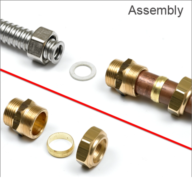 LEIFELD - Niplu adaptor pentru conectare de la țeava de inox flexibilă (etanșare plată) la țeava de cupru