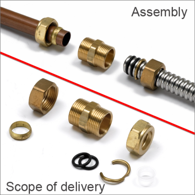 LEIFELD - Niplu adaptor pentru conectare de la țeava de inox flexibilă (O-Ring) la țeava de cupru