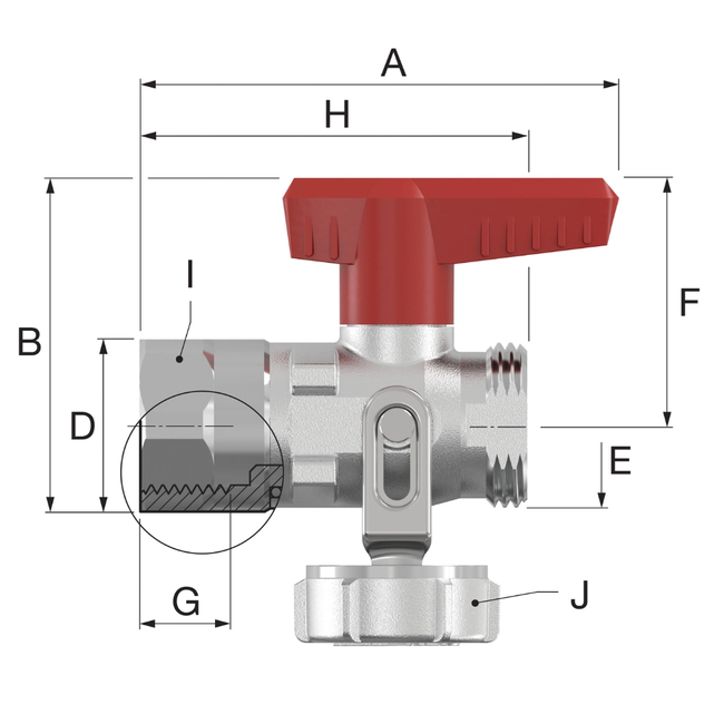 Flamco Simplex - Robinet KFE-KH F - D cu filet interior Rp 1/2" și racord G 3/4"