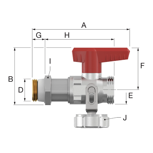 Flamco Simplex - Robinet KFE-KH lung D SV cu supapă de siguranță, cu filet exterior 1/2" și racord 3/4"