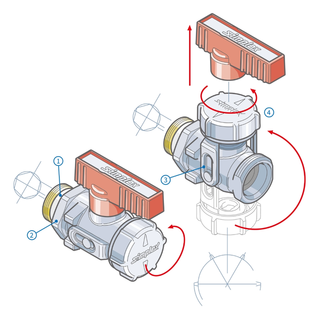 Flamco Simplex - Robinet KFE-KH lung E cu filet exterior 1/2" și racord 3/4"