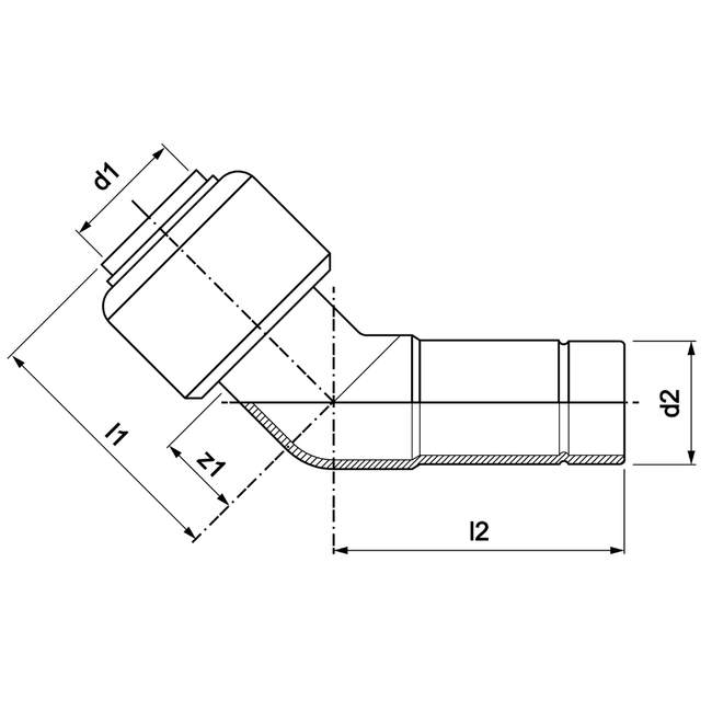 VSH Tectite - Cot 45° push x capăt tub DN15–DN25