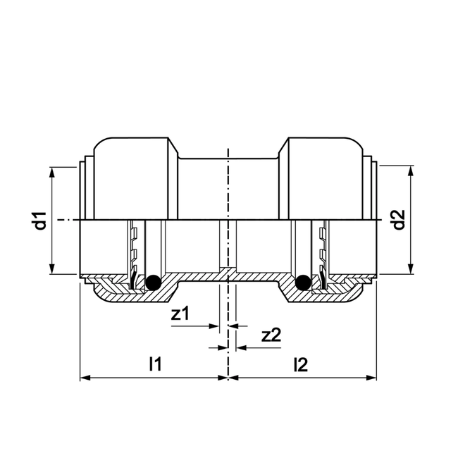 VSH Tectite - Mufă dreaptă 2 x push DN10–DN25