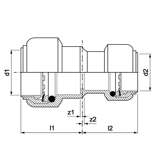 VSH Tectite - Mufă redusă cromată 2 x push DN10–DN15