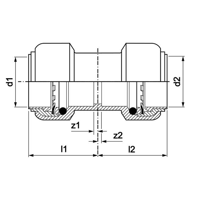 VSH Tectite 316 – Mufă dreaptă 2 x push (DN12–DN50)