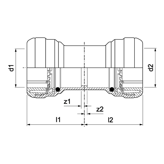 VSH Tectite 316 – Mufă dreaptă 2 x push (DN12–DN50)