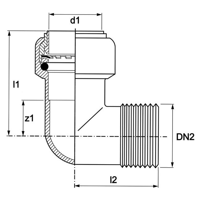 VSH Tectite Air - Cot 90° push x filet exterior BSPT DN15–DN25