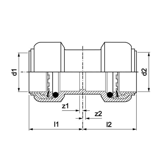 VSH Tectite Air - Racord drept 2 x push DN15–DN25