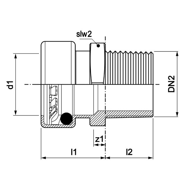 VSH Tectite - Conector drept push x filet exterior – alamă (12xR3/8" – 28xR1")