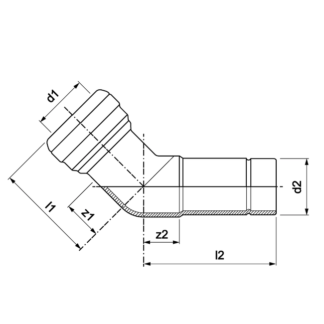 VSH Tectite - Cot 45° push x capăt țeavă DN32 (Ø35 mm)