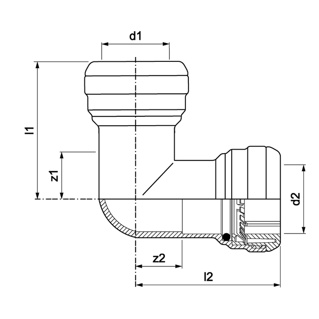 VSH Tectite - Cot 90° cu 2 capete push (DN12–DN50)