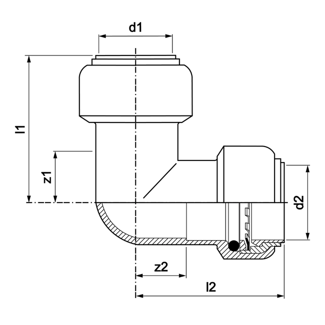 VSH Tectite - Cot 90° cu 2 capete push (DN32–DN50)
