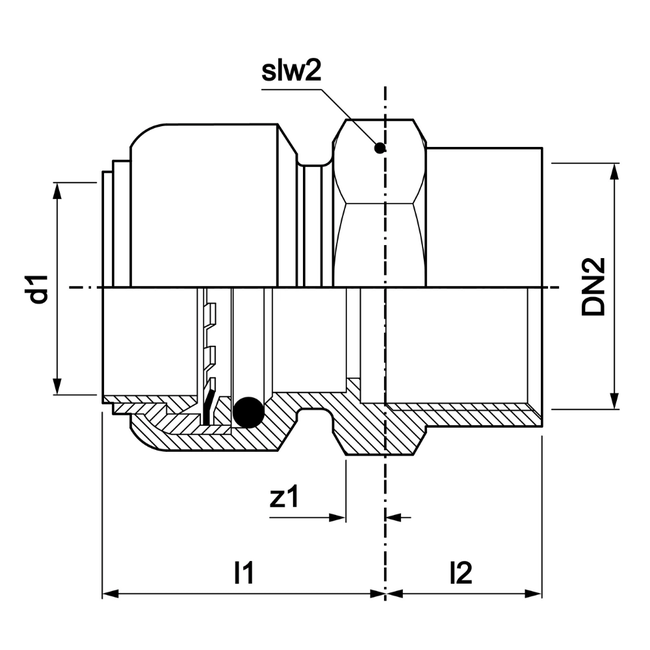 VSH Tectite - Cot drept push x filet interior – inox (15xG1/2" – 54xG2")
