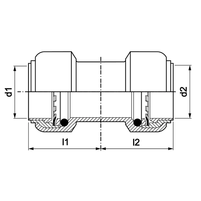 VSH Tectite - Mufă de alunecare 2 x push – inox (DN12 – DN25)