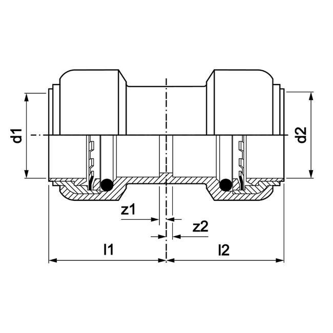 VSH Tectite - Mufă dreaptă demontabilă 2 x push – bronz (DN32 – DN50)