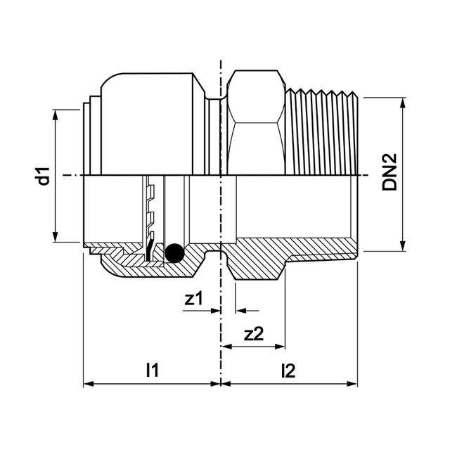 VSH Tectite - Niplu drept push x filet exterior (DN32–DN50)