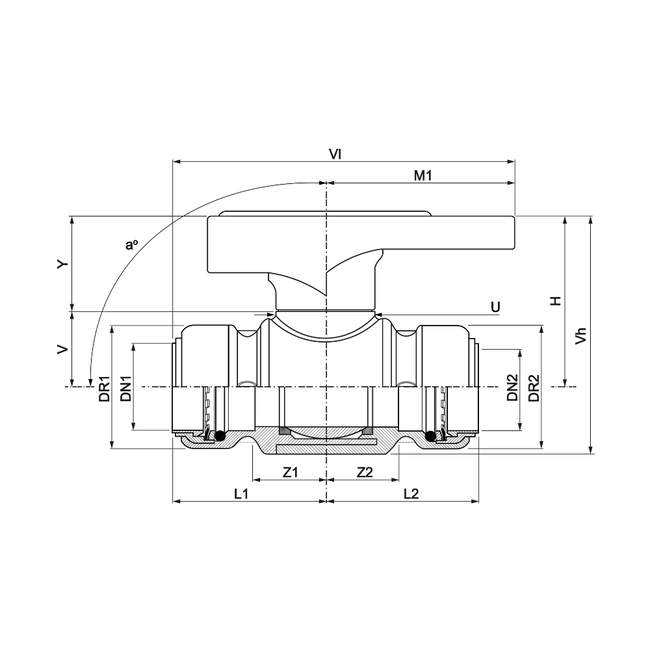 VSH Tectite - Robinet sferic 2 x push (DN15–DN20)