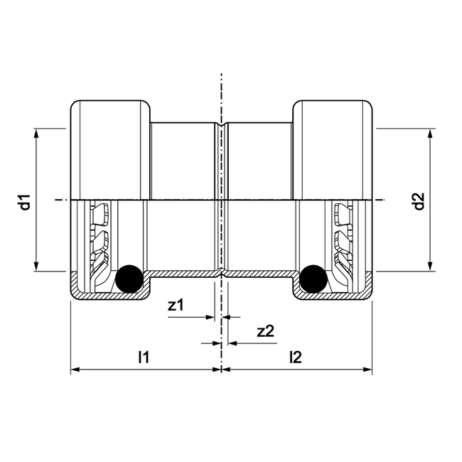 VSH Tectite Sprint - Mufă dreaptă cu 2 capete push (DN10 – DN25)