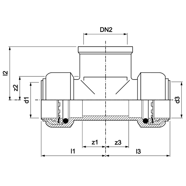 VSH Tectite - Teu de ramificație push x filet interior x push (DN12 – DN40)