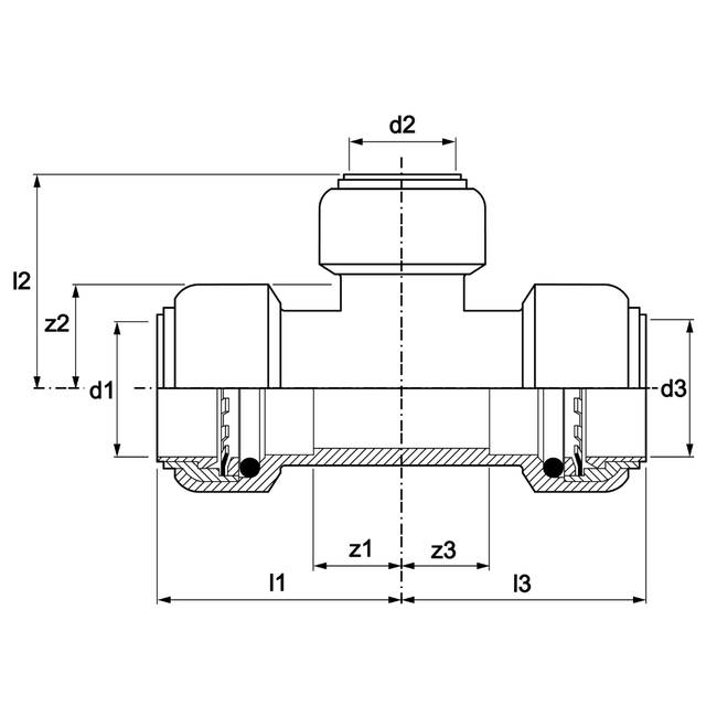 VSH Tectite - Teu redus 3 x push – inox