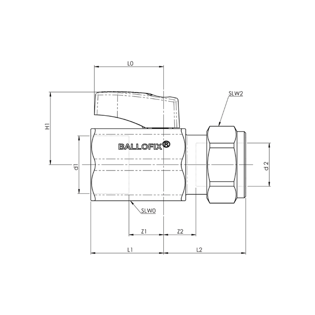Broen - Mini robinet cu bilă cu mâner (inel de compresie x filet interior)  – 15xG1/2"