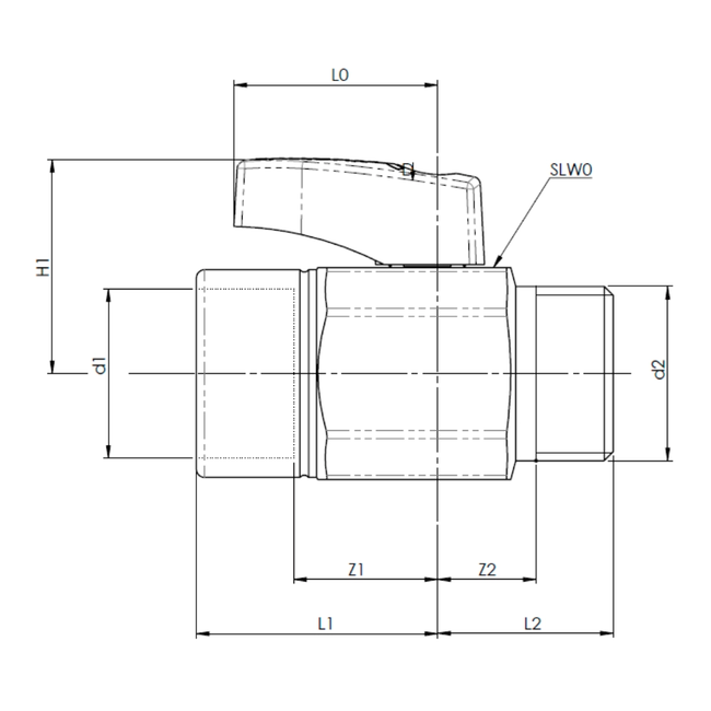Broen - Robinet cu bilă compact cu sită integrată, acționat manual, filet interior x exterior, PN10