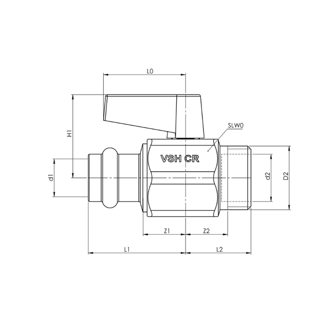 Broen - Robinet cu bilă cu debit maxim, cu mâner și scurgere (2 x filet interior)