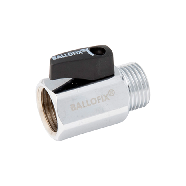 Broen - Robinet mini cu bilă 2 x filet interior x filet exterior – cu mâner – cromat/negru