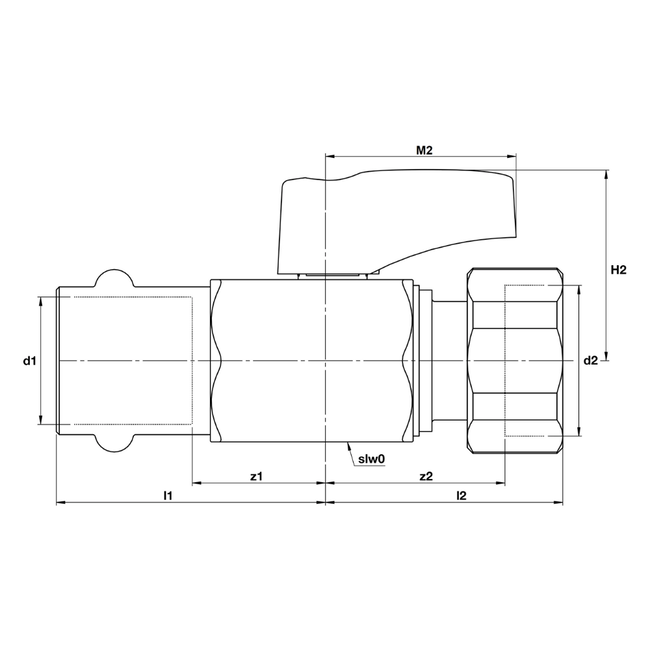 Broen - Robinet mini cu bilă 2 x presare x piuliță olandeză – 22xG3/4" (DN20)