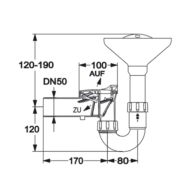 HAAS - Barieră anti-refulare DN 50, tip 5, cu sifon pâlnie și p-trap 1½"
