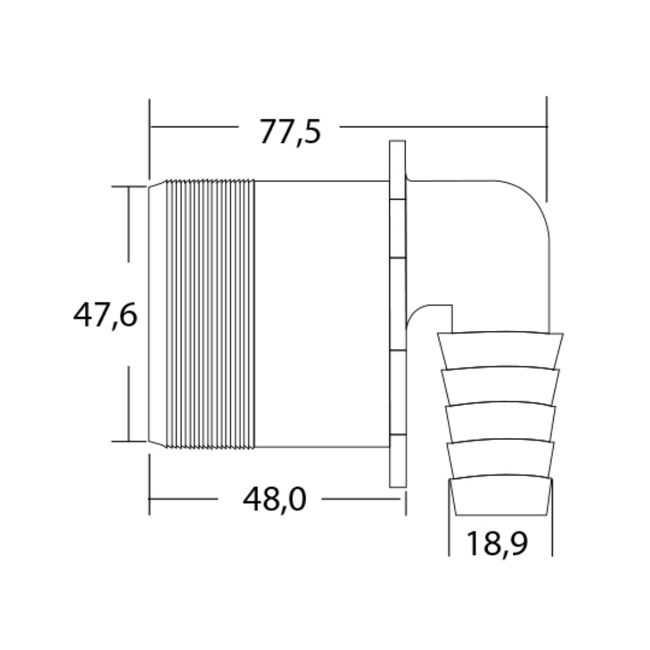 HAAS - Conector furtun cot 90°, Ø 18–23 mm, DN 50