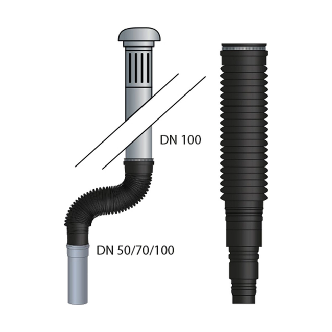 HAAS – Furtun flexibil de conexiune DN 100 pentru capotă de acoperiș și coloană de aerisire, negru, cu coliere de etanșare