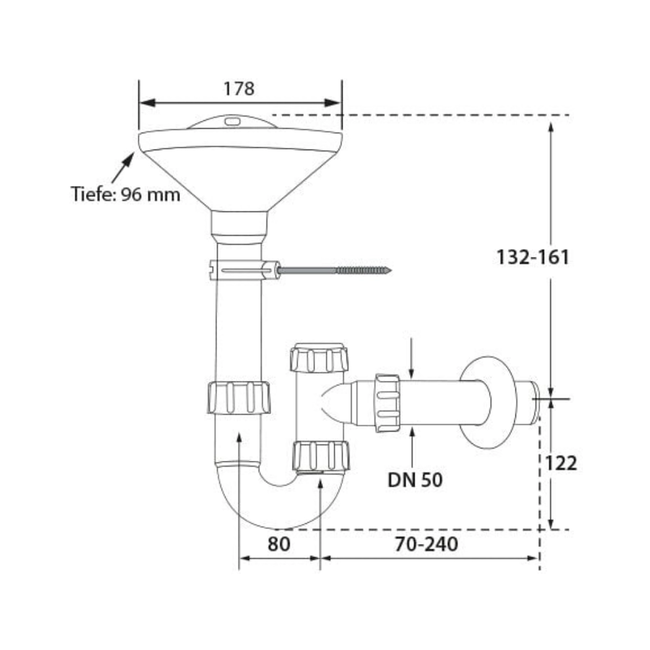 HAAS - Sifon pâlnie cu închidere prin bilă și orificiu de curățare, DN 40/50/56, din polipropilenă (PP)