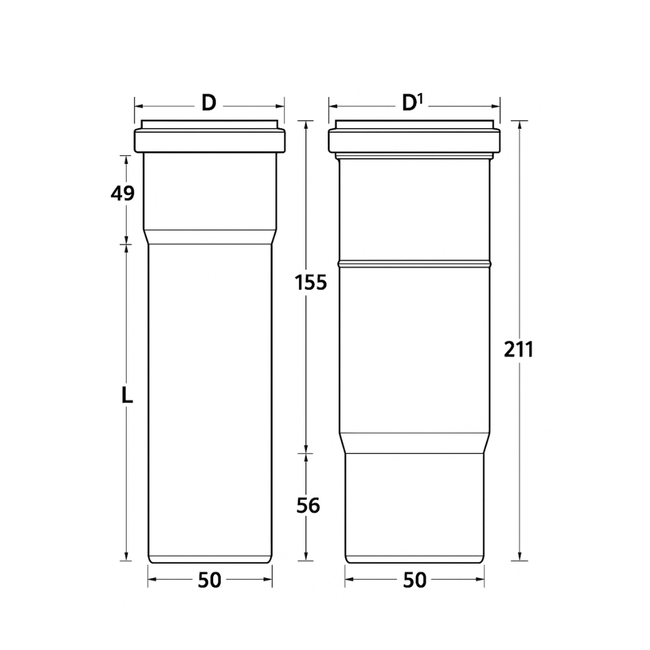 HAAS - Tub telescopic HT DN 50, 250–400 mm