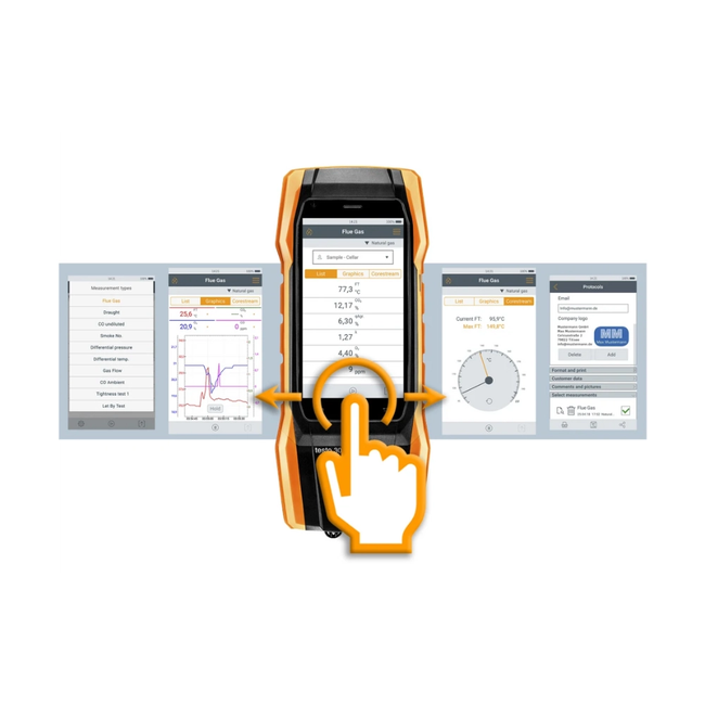testo 300 – Set 2 Analizor de gaze de ardere cu 3 senzori O2, CO(15000 ppm)si NO cu sonda flexibila