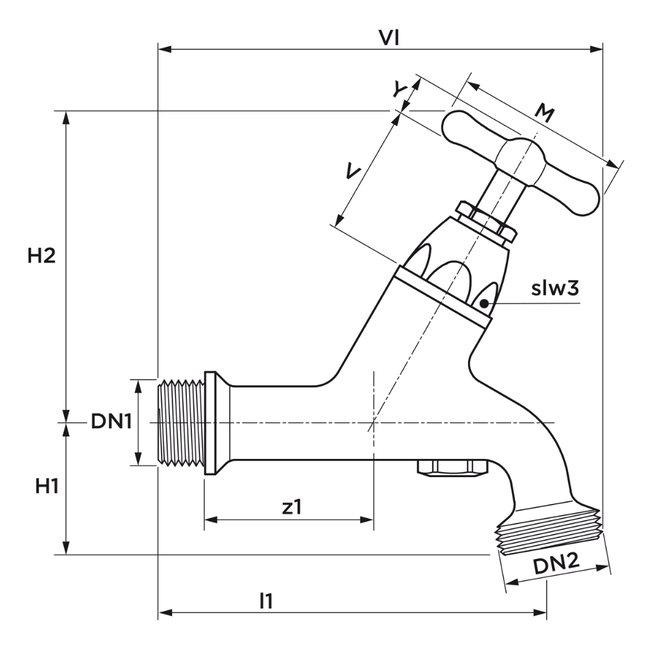 VSH - Robinet cu aerator NEN DA-EB, cu supapă de sens, G1/2"xG3/4", PN10, alamă cromată