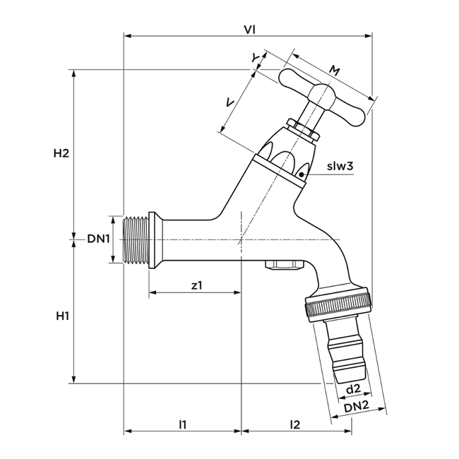 VSH - Robinet cu aerator NEN DA-EB, cu supapă de sens și racord furtun, G3/4"x1/2", PN10, alamă cromată