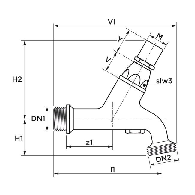 VSH - Robinet cu aerator NEN DA, fără cheie, G1/2"xG3/4", PN10, alamă cromată