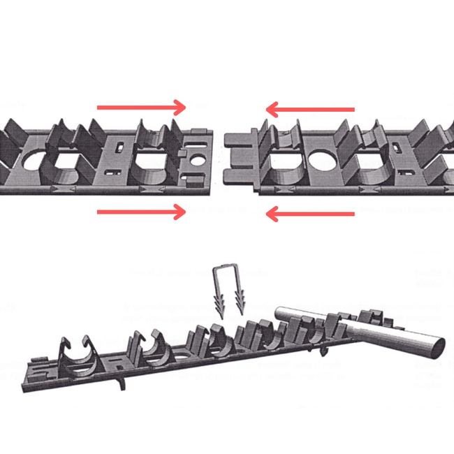 WINKLER TECHNIK – Șină pentru țeava de încălzire în pardoseală Ø16–20 mm cu bandă adezivă CFS1620K (1 m)